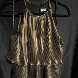 DKNY Metallic Gold Layered Dress